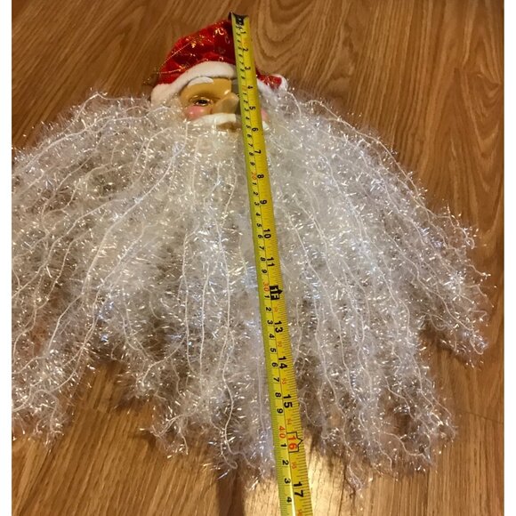 Santa Claus Face Wall Hanging Decoration Curly Sparkly White Beard Red Hat 16" - Picture 6 of 6